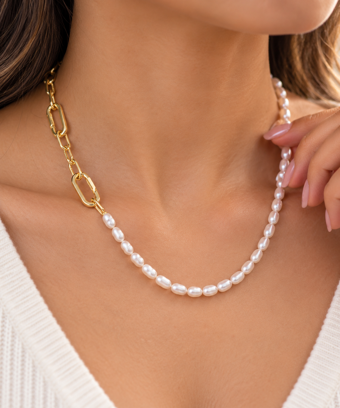 Slim Treated Freshwater Cultured Pearl Necklace 14k gold plating