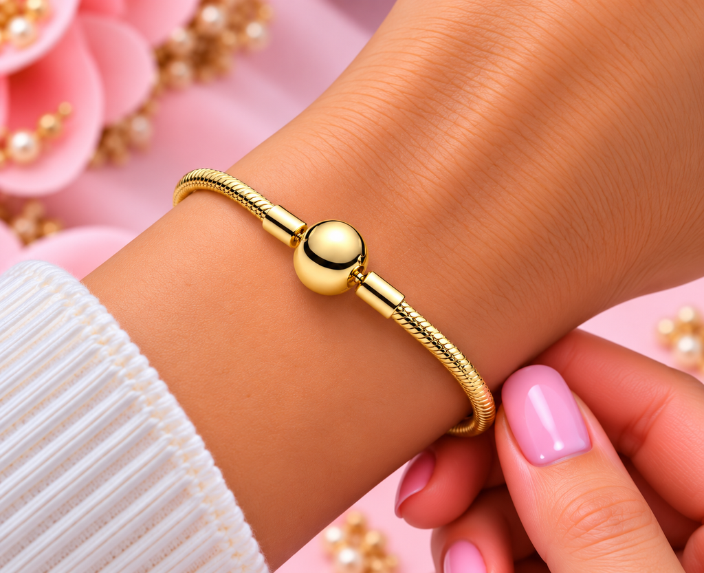 Gold-Tone Snake Chain Bracelet with Round Clasp