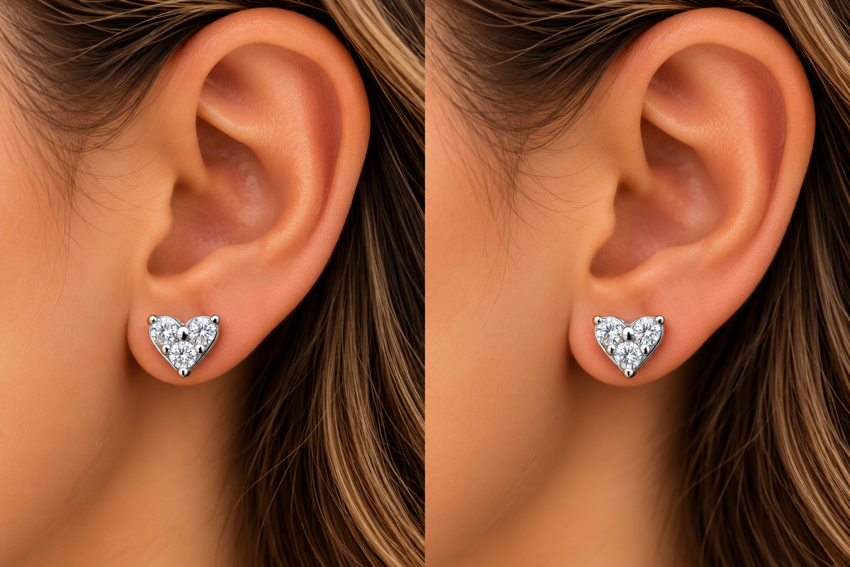 Triple Stone Heart Stud Earrings