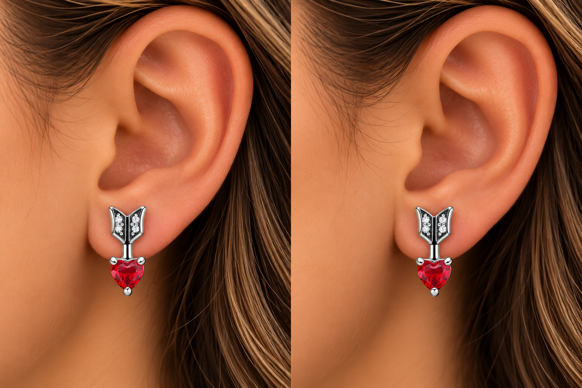 Arrow & Murano Glass Heart Stud Earrings Sterling silver S925