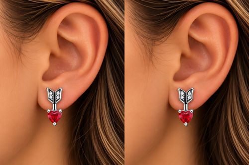 Arrow & Murano Glass Heart Stud Earrings Sterling silver S925
