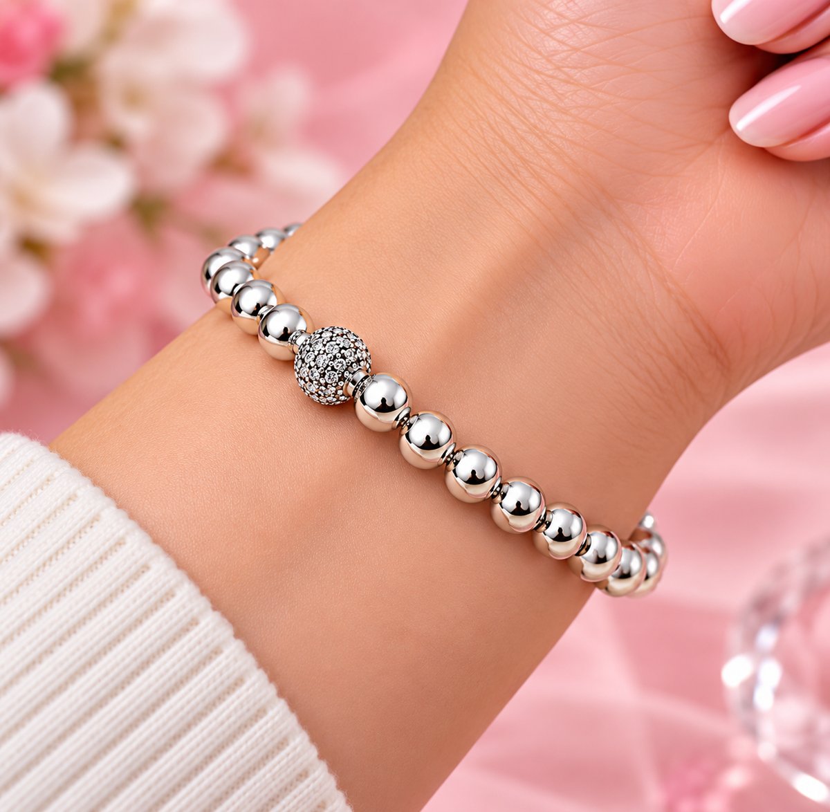 S925 Beads & Pave Bracelet Sterling silver