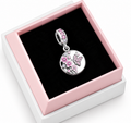 Sister Round Dangle Charm with Pink Sparkling Stars