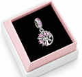 Pink Crystal Floral Butterfly Dangle Charm