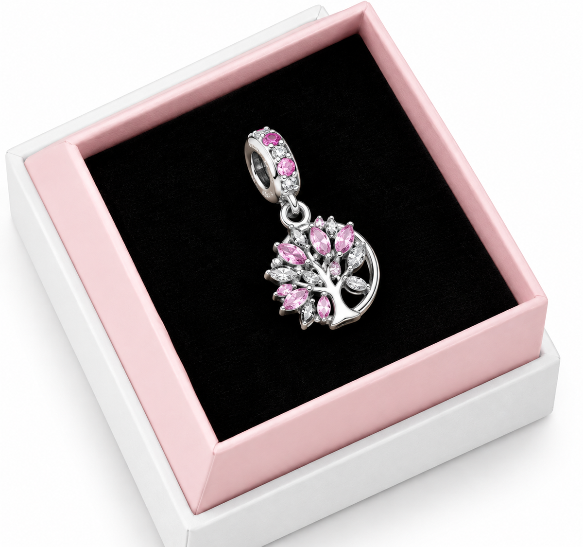 Pink Crystal Floral Butterfly Dangle Charm