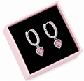 Silver Sparkling Pink Heart Hoop Earrings