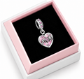 Pink Enamel Mum Heart Dangle Charm