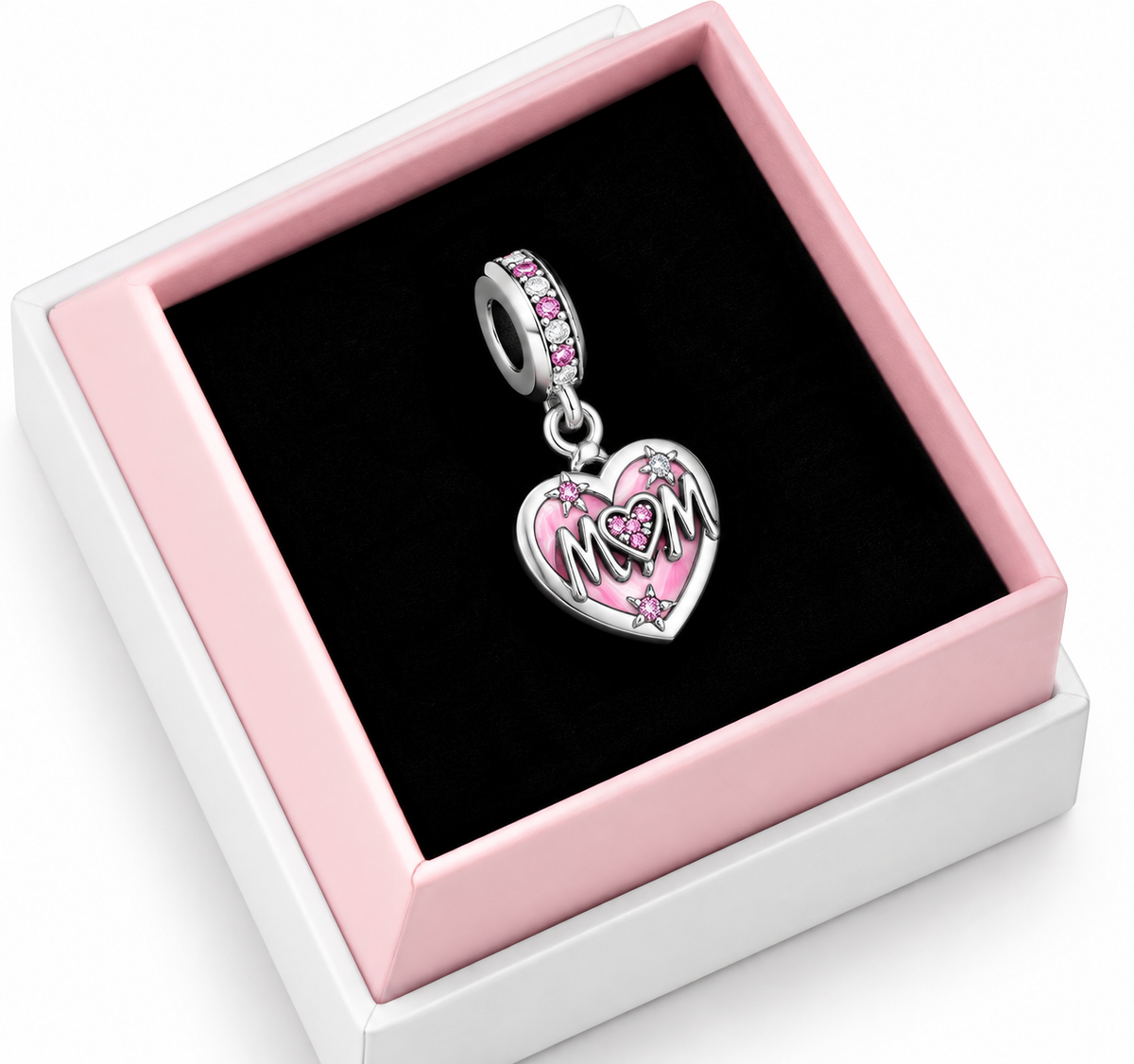 Pink Enamel Mum Heart Dangle Charm