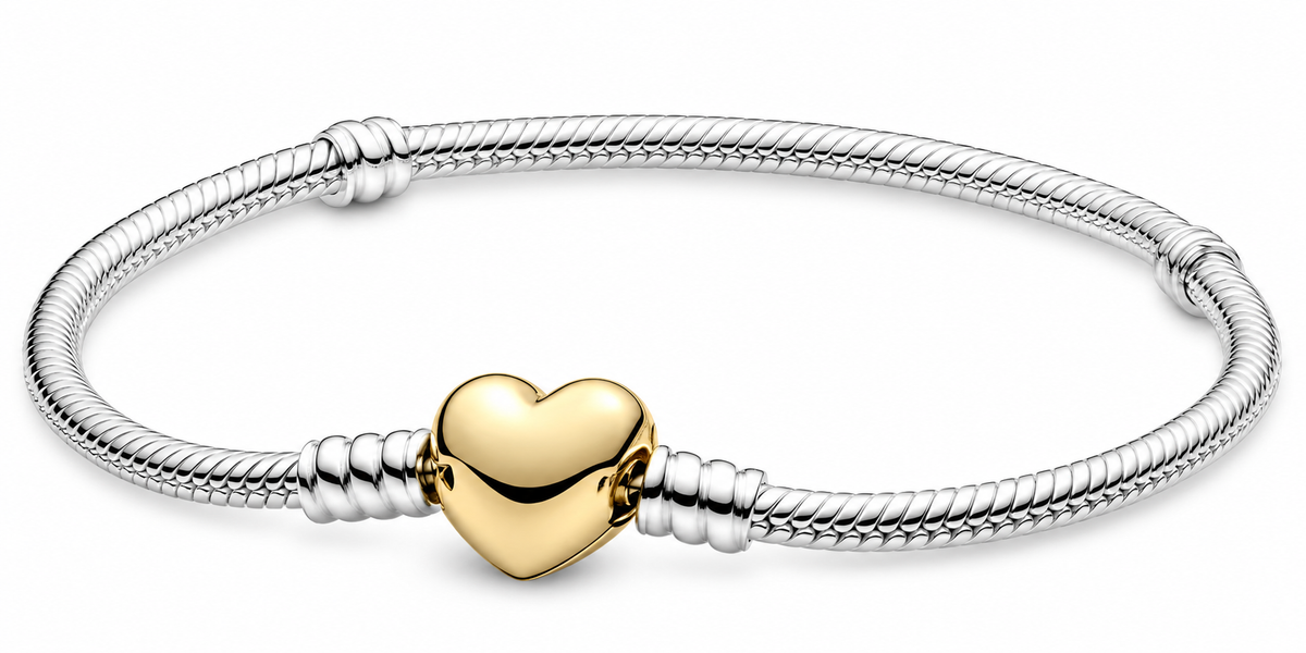 Sterling Silver Snake Chain Bracelet with Gold Heart Clasp