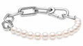 Sterling Silver Paperclip Link Bracelet with White Pearls