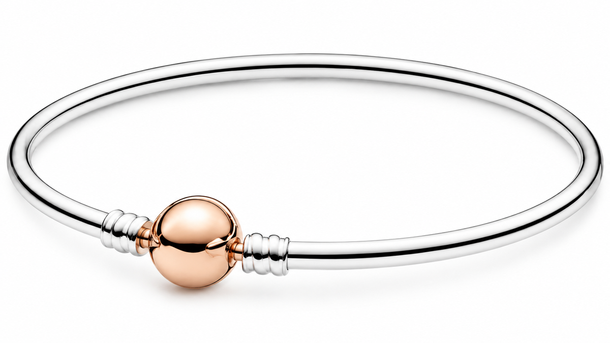 Sterling Silver Smooth Bangle Bracelet with Rose Gold Clasp