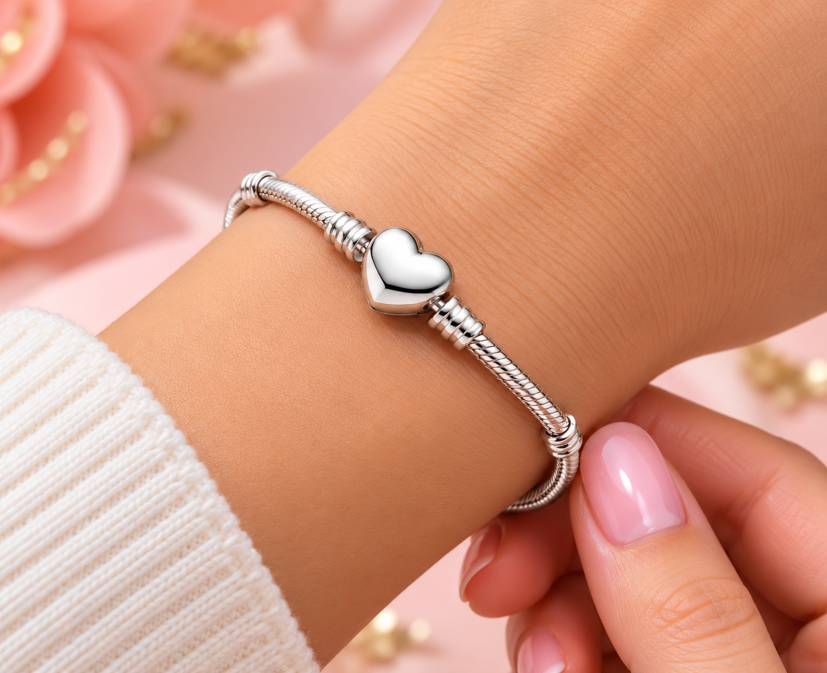 S925 Passions Snake chain sterling silver bracelet and infinity heart clasp