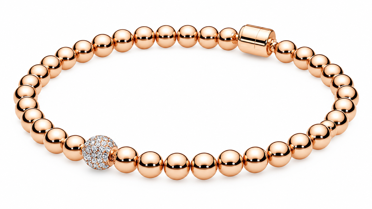 S925 Beads & Pavé Bracelet 14k rose gold plating