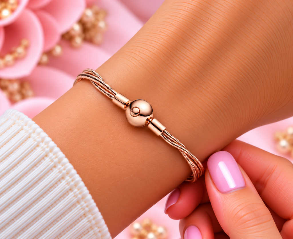 S925 Multi Snake Chain Bracelet 14k rose gold plating
