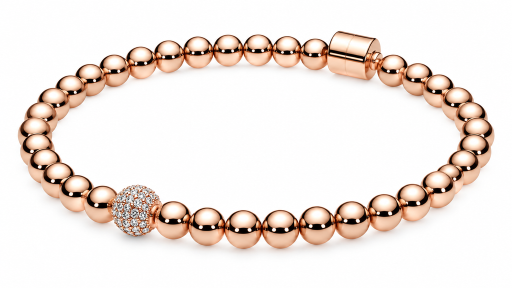 Rose Gold-Tone Beaded Bracelet with Crystal Pavé Accent