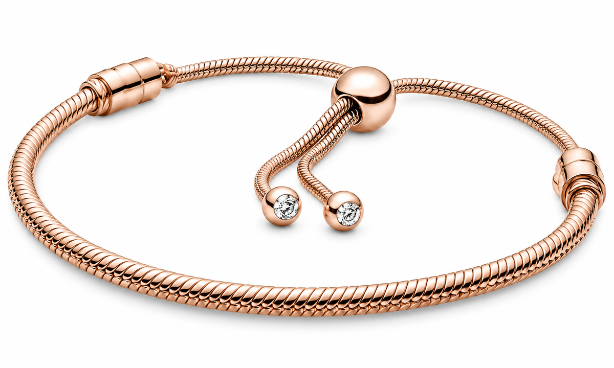 Moments Snake Chain Slider Bracelet 14k Rose Gold Plating 28CM