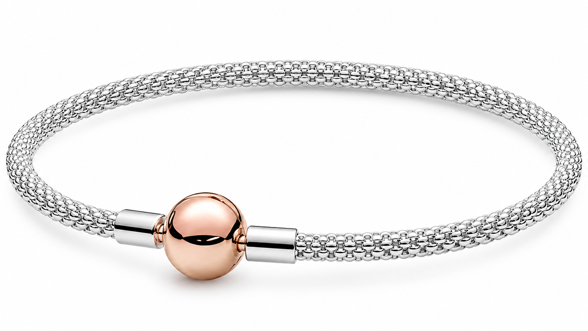 Sterling Silver Woven Mesh Bracelet with Round Clasp