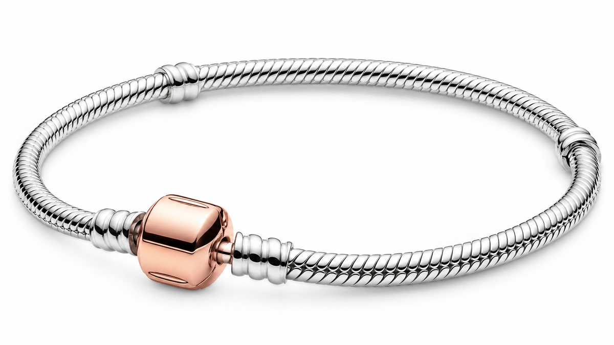 Sterling Silver Snake Chain Bracelet with Rose Gold Clasp