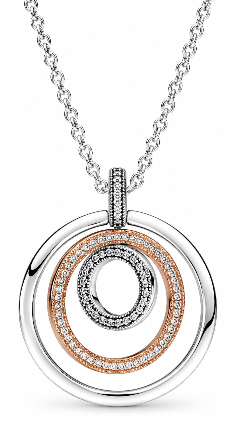 Two-tone Circles Pendant & Necklace Sterling silver, 14k Rose Gold Plating