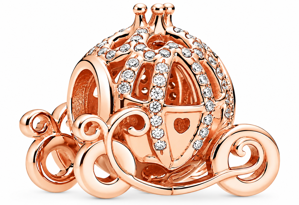Royal Crown & Pumpkin Rose Gold Princess Carriage Charm