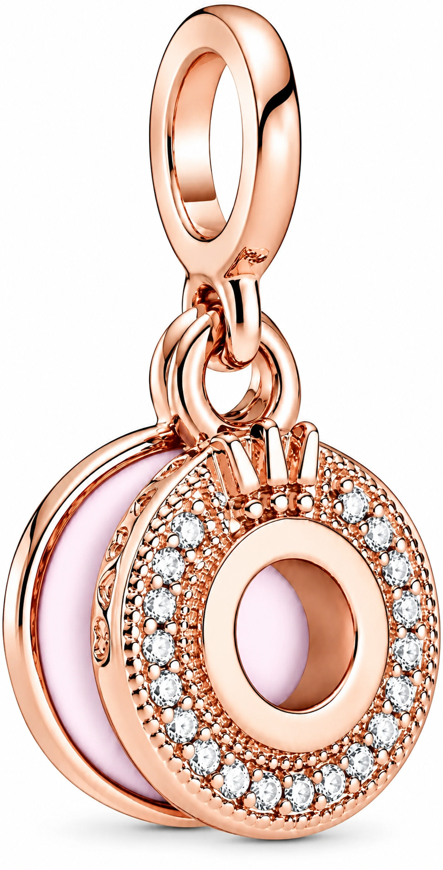 Sparkling Pavé Crown O Dangle Charm 14k Rose Gold Plating