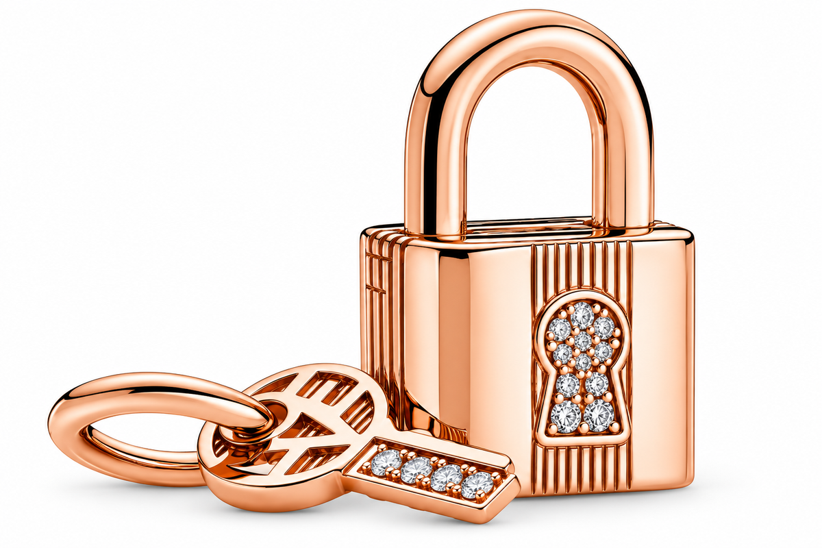Rose Gold Love Lock and Key Charm