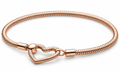 S925 Moments Heart Closure Snake Chain Bracelet 14k Rose Gold Plating