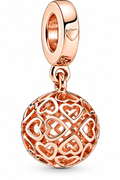 Openwork Heart Ball Dangle Charm 14k Rose Gold-Plated