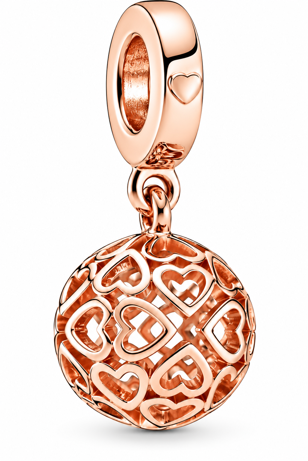 Openwork Heart Ball Dangle Charm 14k Rose Gold-Plated
