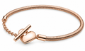 S925 Moments Heart T-Bar Snake Chain Bracelet 14k Rose Gold Plating