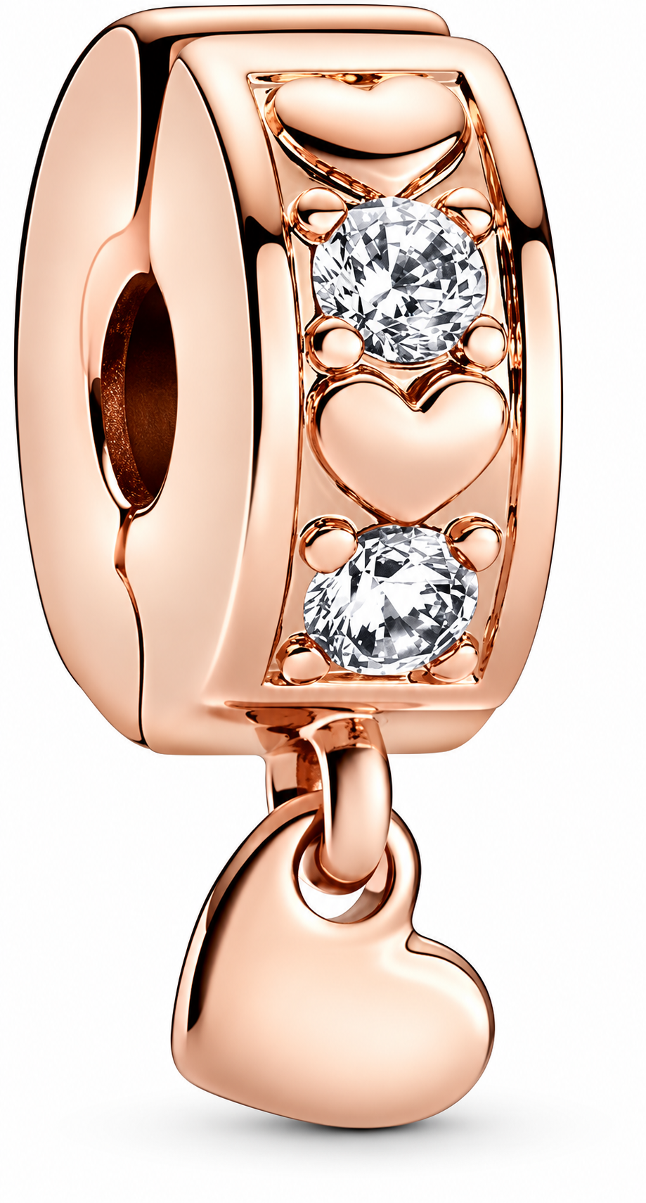 Infinite Hearts Sparkling Dangling Clip Charm 14k Rose Gold Plating