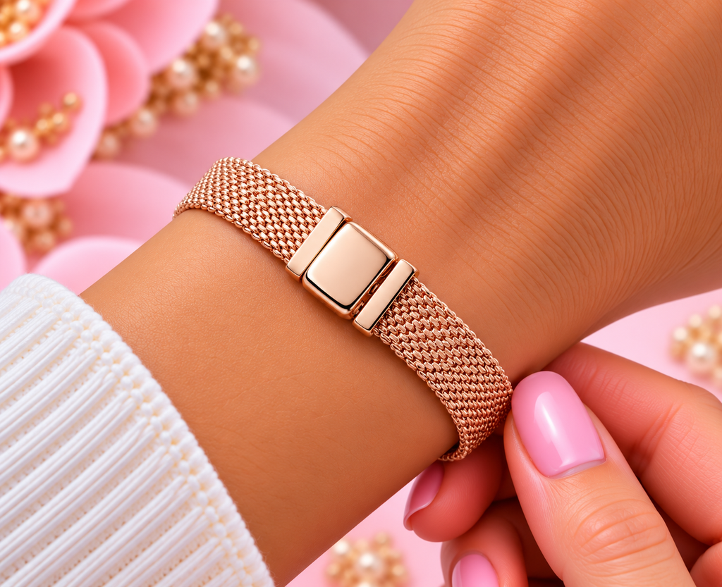 S925 Reflexions Mesh Bracelet 14k rose gold plating