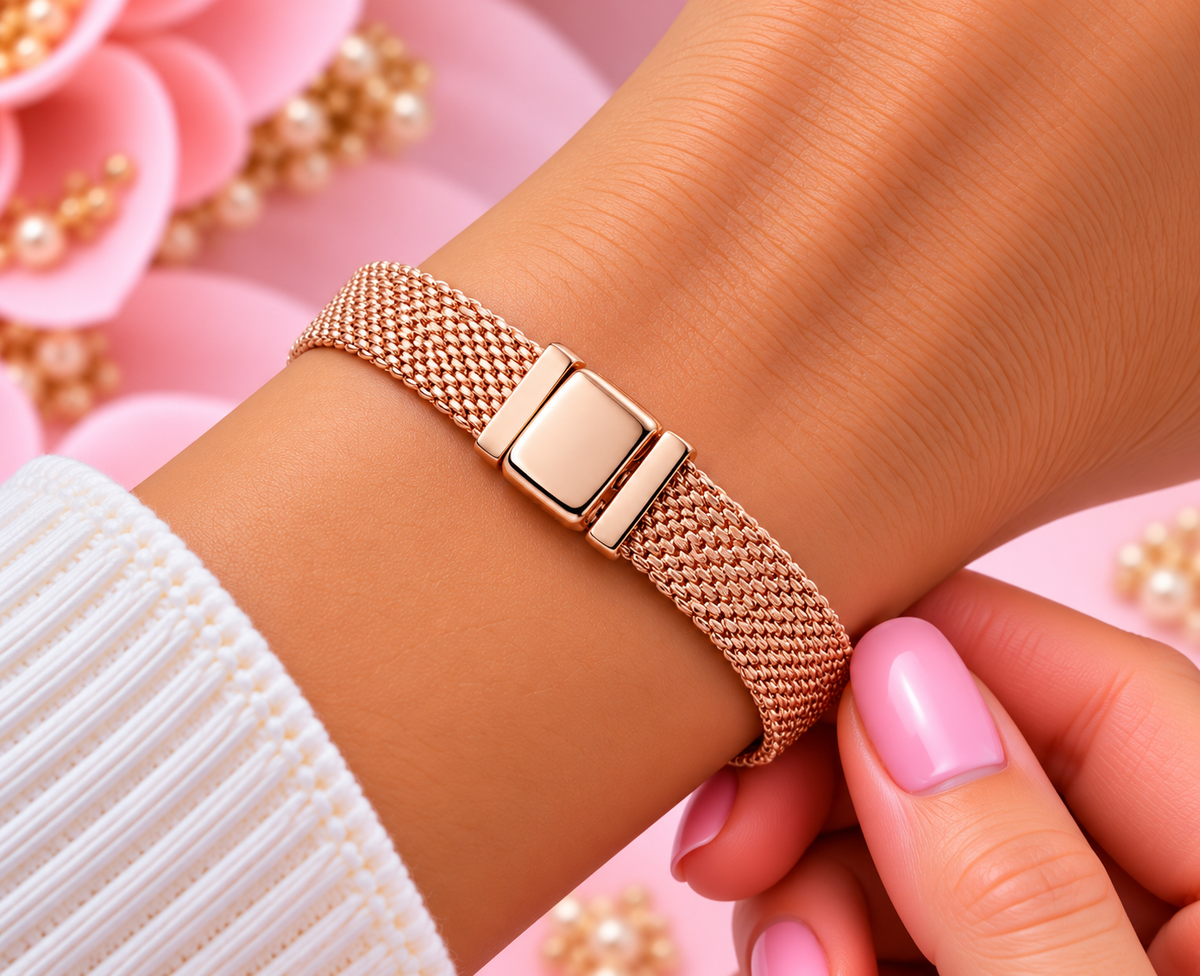 S925 Reflexions Mesh Bracelet 14k rose gold plating
