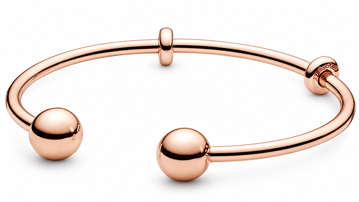 Elegant Rose Gold-Tone Open Cuff Bangle with Ball Ends