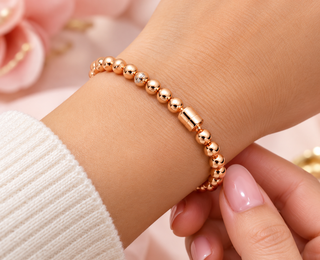 S925 Beads & Pavé Bracelet 14k rose gold plating