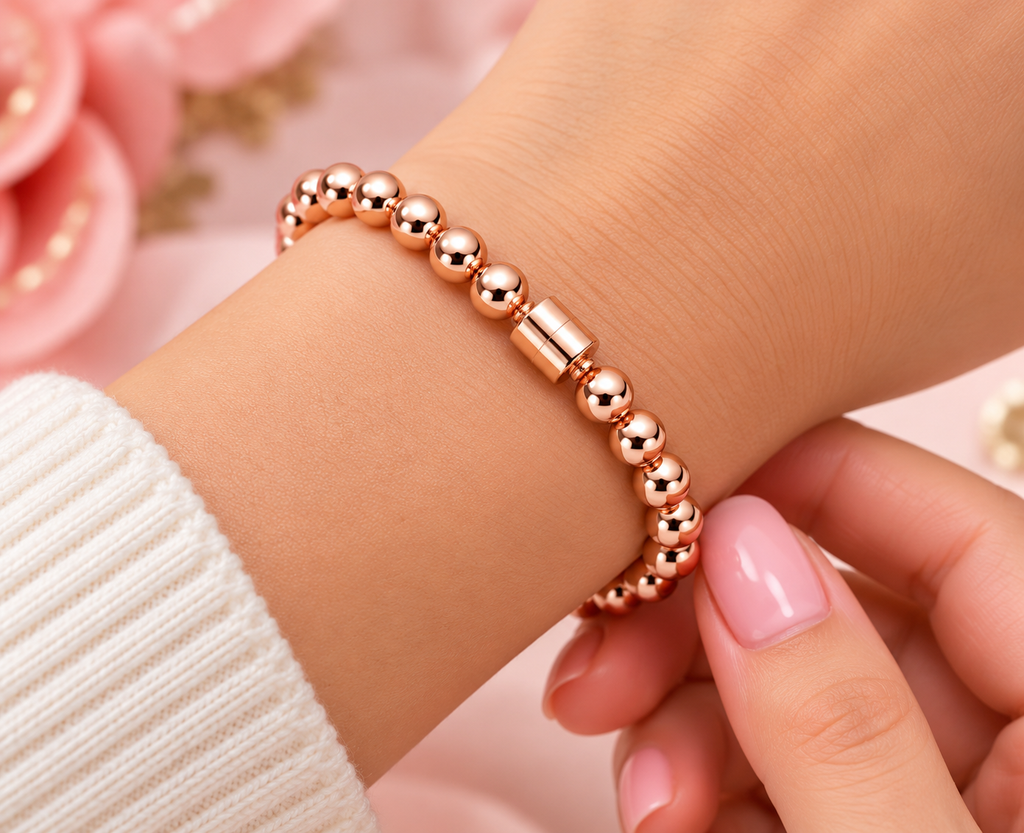 Rose Gold-Tone Beaded Bracelet with Crystal Pavé Accent
