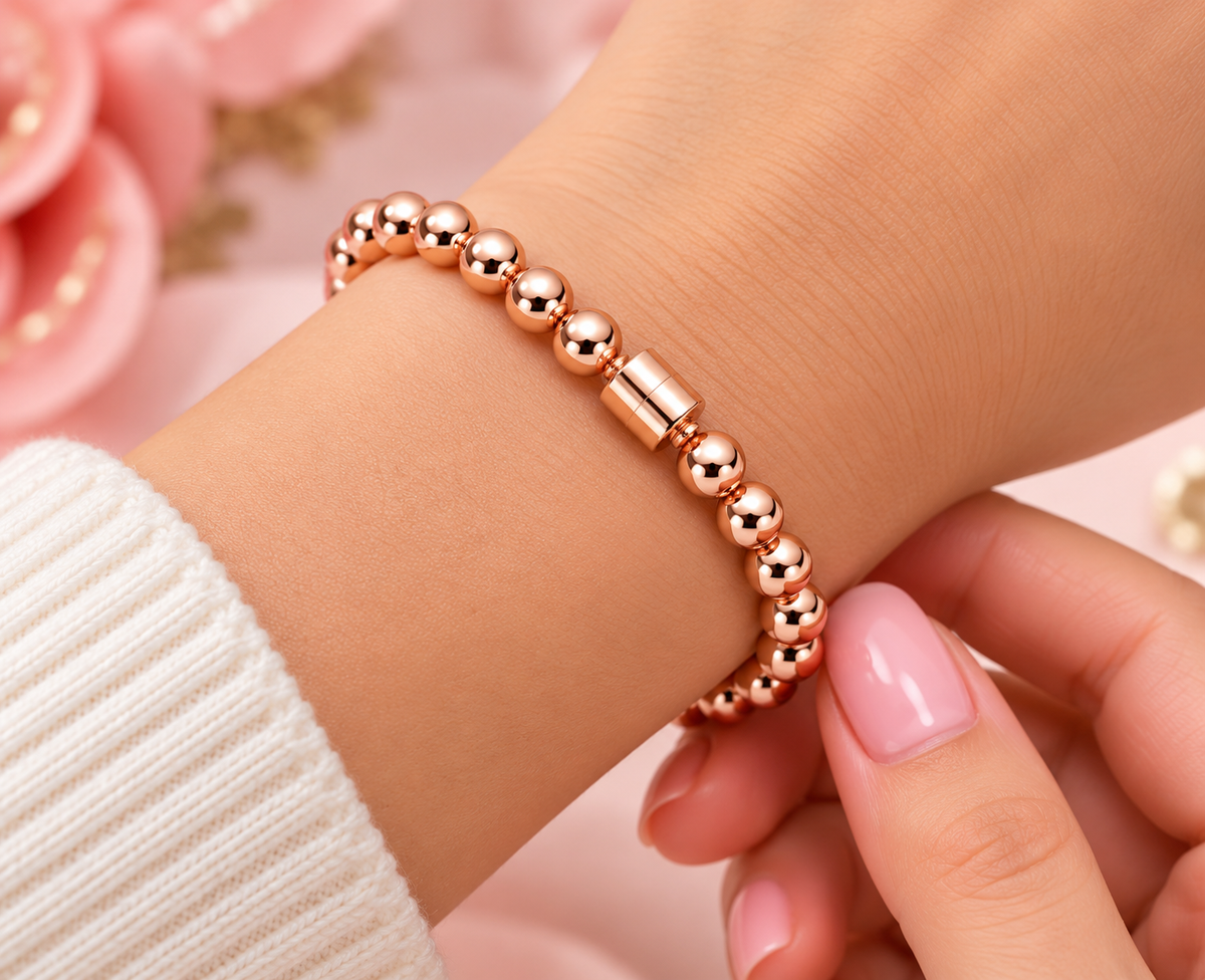 Rose Gold-Tone Beaded Bracelet with Crystal Pavé Accent
