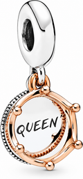 Queen & Regal Crown Dangle Charm Sterling Silver 14k Rose Gold Plating