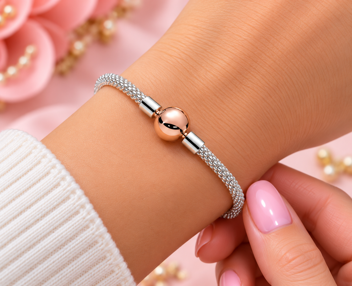 Sterling Silver Woven Mesh Bracelet with Round Clasp
