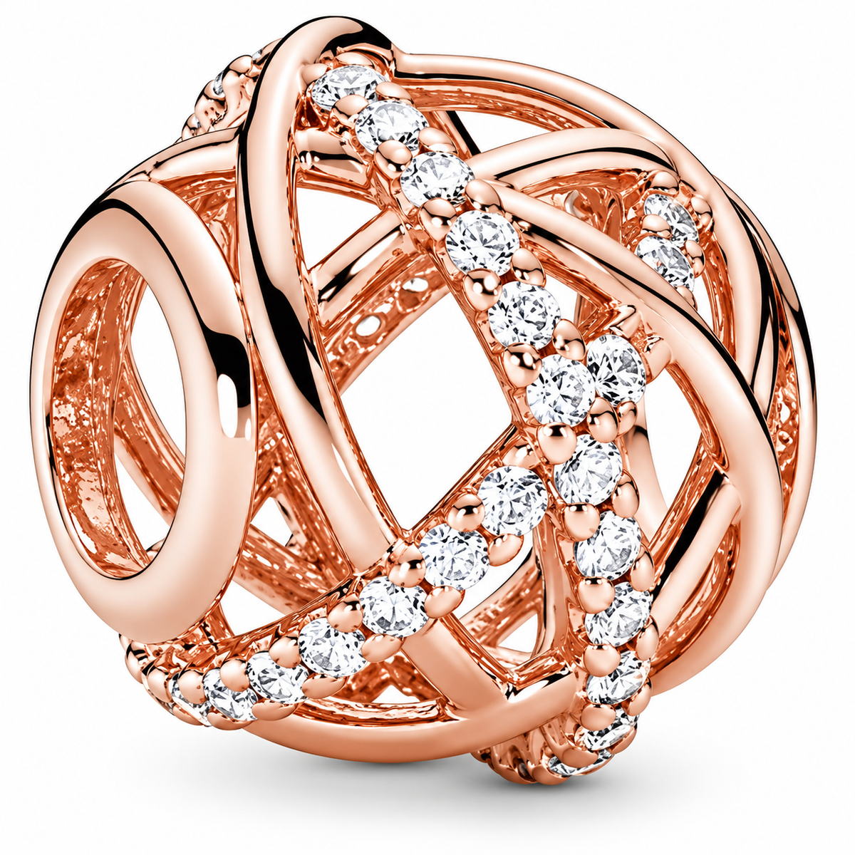 Openwork Abstract Rose Charm with Clear Cubic Zirconia 14k Rose Gold Plating