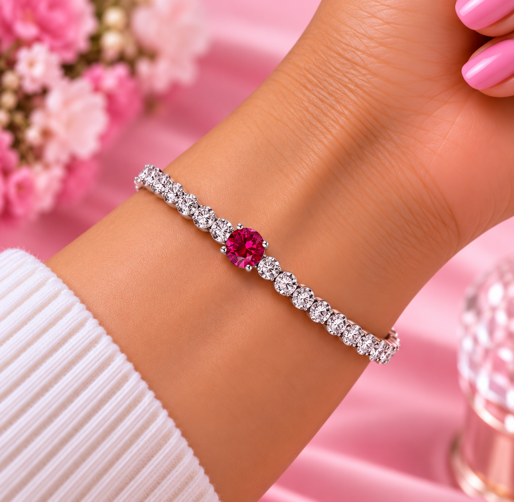 S925 Red Sparkling Round Pavé Tennis Bracelet Sterling silver