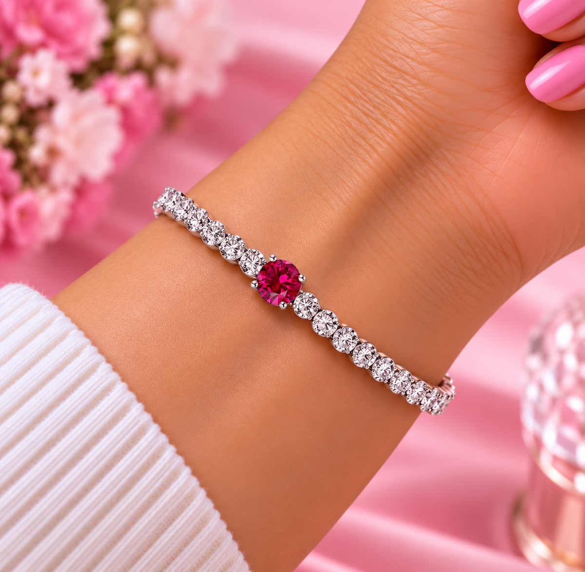 S925 Red Sparkling Round Pavé Tennis Bracelet Sterling silver