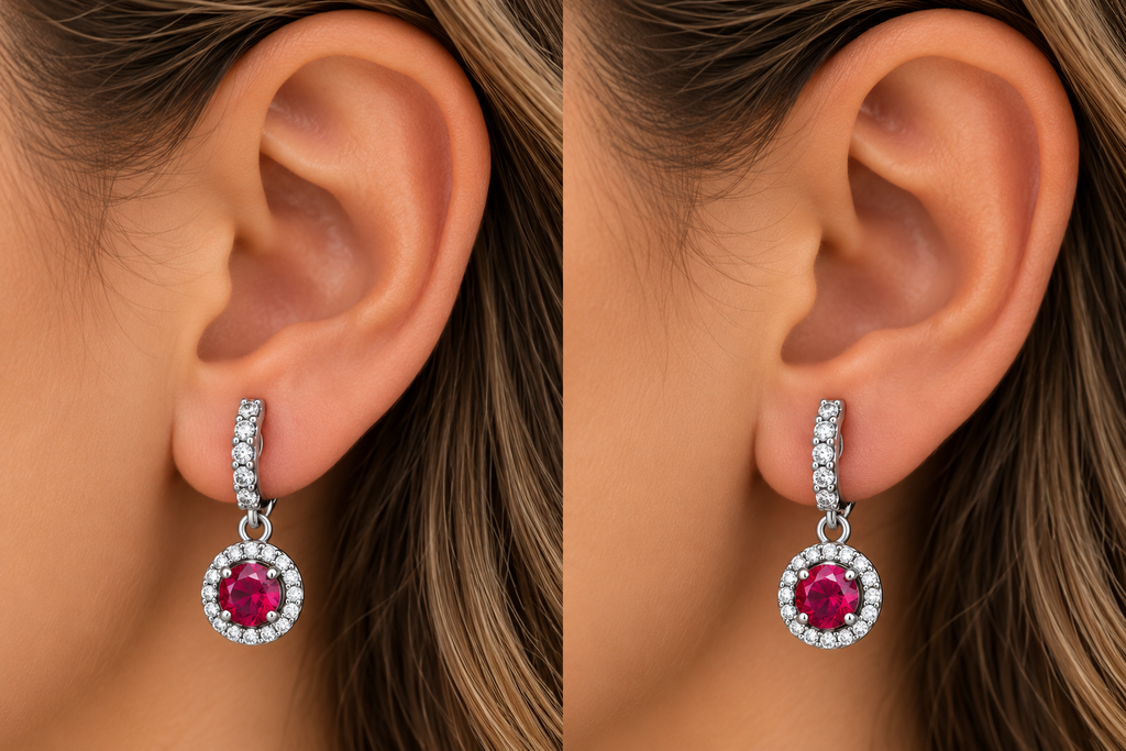 Red Round Sparkling Hoop Earrings Sterling silver
