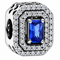 Blue Sparkling Levelled Rectangular Charm Sterling Silver