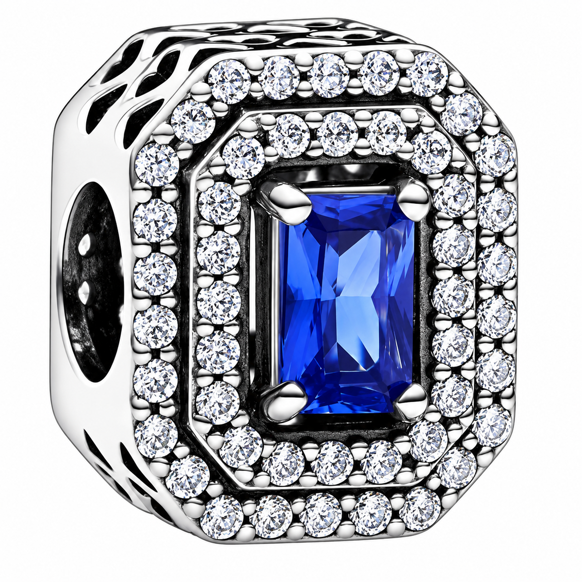 Blue Sparkling Levelled Rectangular Charm Sterling Silver