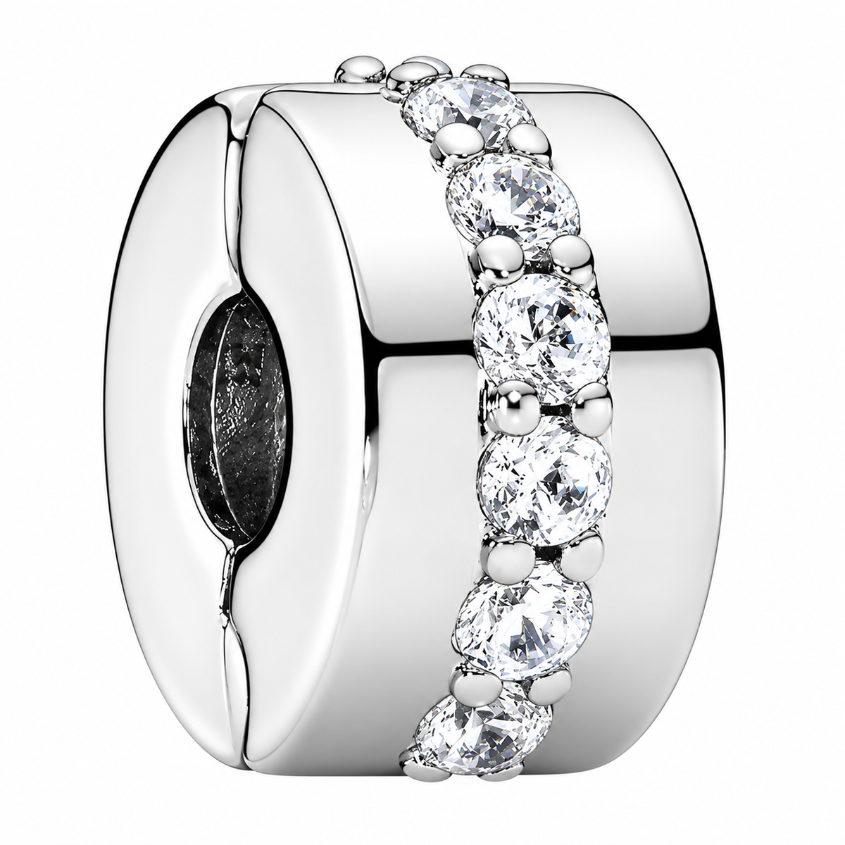 Clear Sparkling Row Clip Charm Sterling Silver