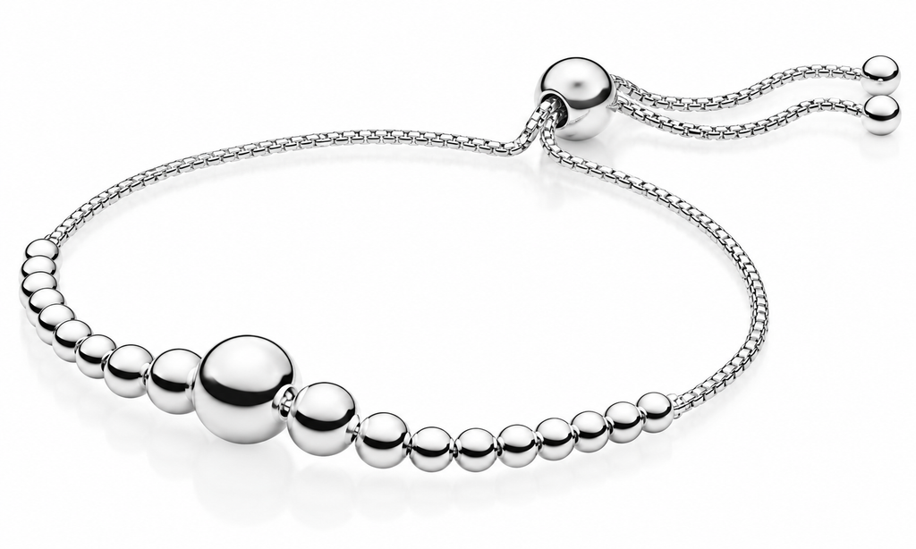 Elegant Sterling Silver Adjustable Slider Bracelet with Graduated Polished Beads for Women