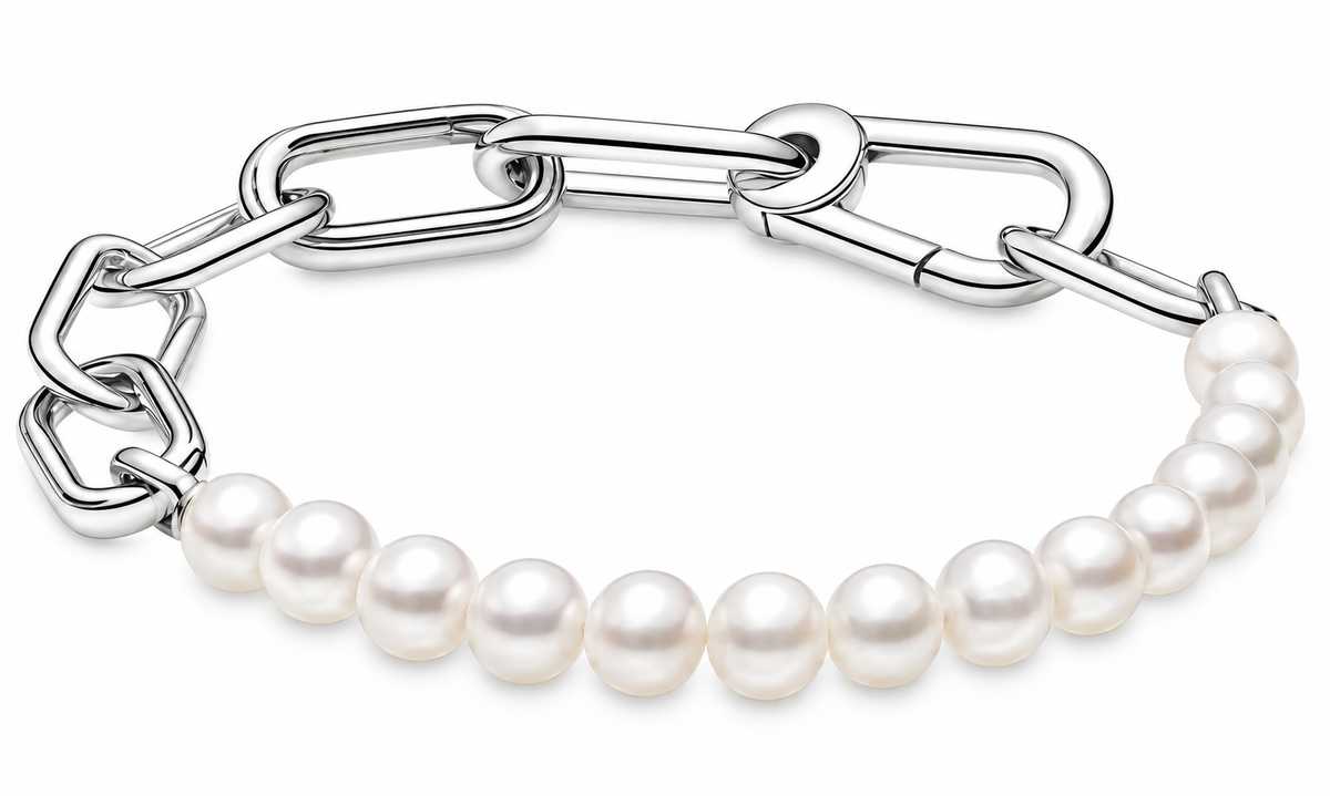 ME Sterling Silver Link Chain Bracelet With Freshwater Cultured Pearl
