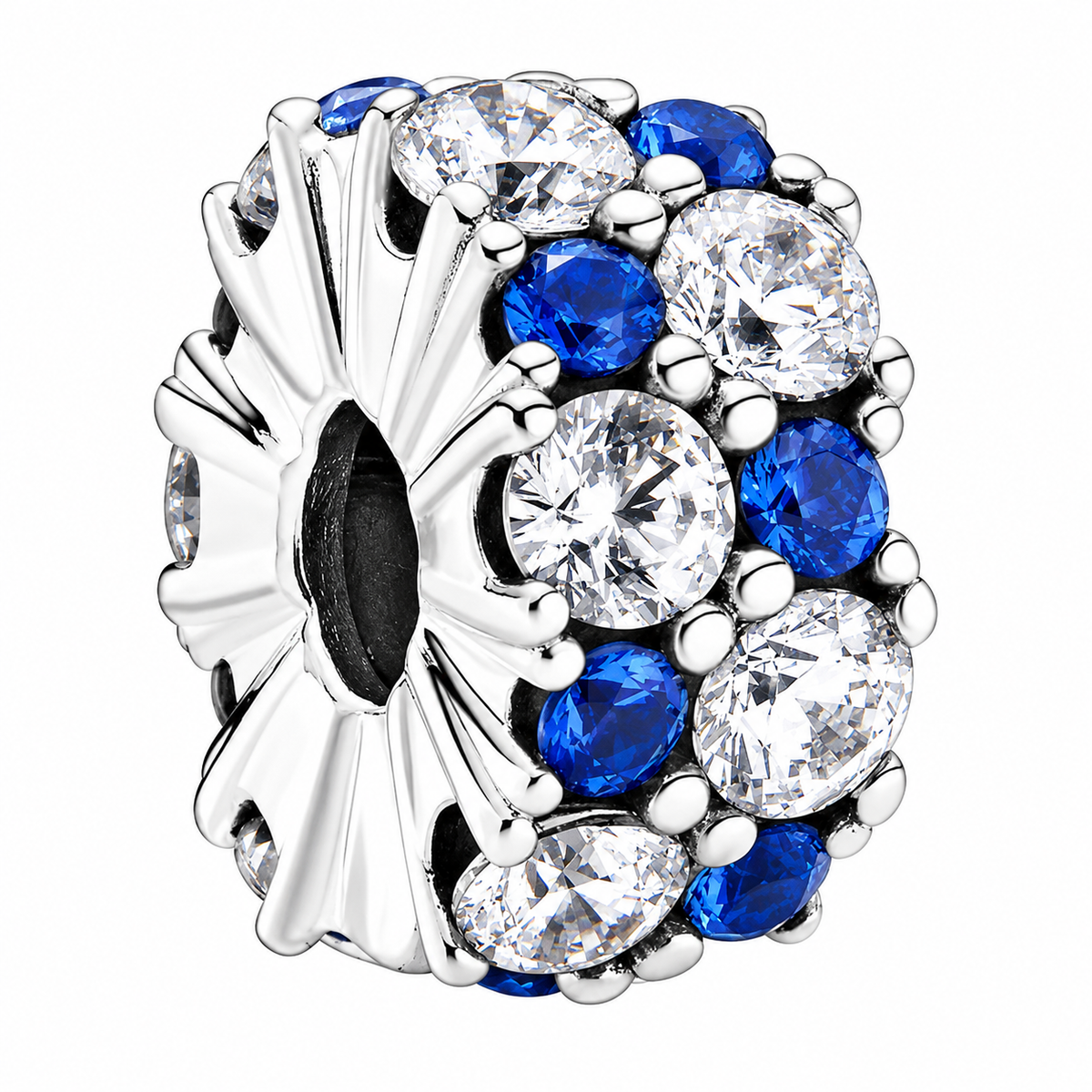 Sterling Silver Clear & Blue Sparkling Clip with Blue Crystal and Clear Zirconia