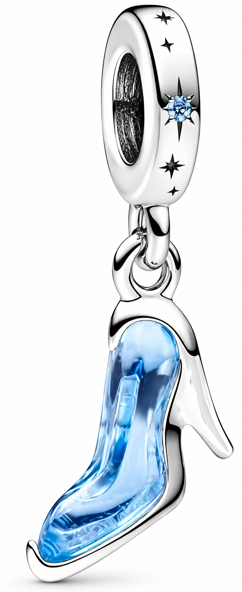 High Heel Shoe Magical Silver Blue Glass Slipper Dangle Charm
